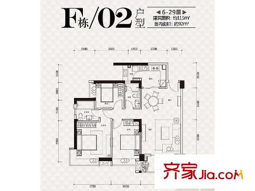 东山上品F栋02单位 3室2厅2卫1厨