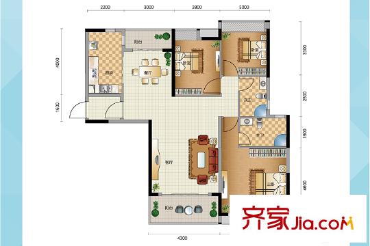 星尚A户型 3室2厅2卫1厨