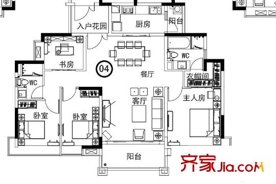 翡翠绿洲95栋04栋 4室2厅2卫1厨