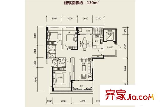 创基丽江国际5-6栋03户型 3室2厅2卫1厨