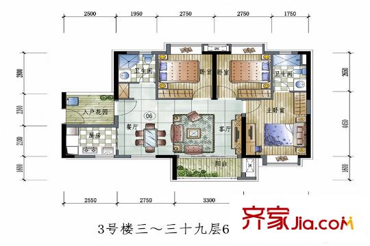 保利学府里3号楼三~三十九层6户型