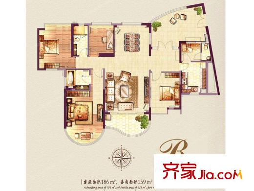 珠江帝景・紫龙府b户型 5室2厅2卫1厨