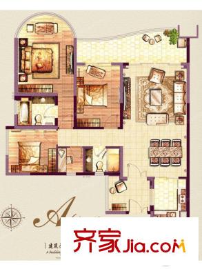 珠江帝景・紫龙府A户型 3室2厅2卫1厨