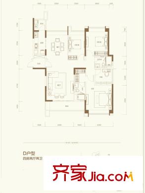 广州华发・四季7栋D户型 4室2厅2卫1厨
