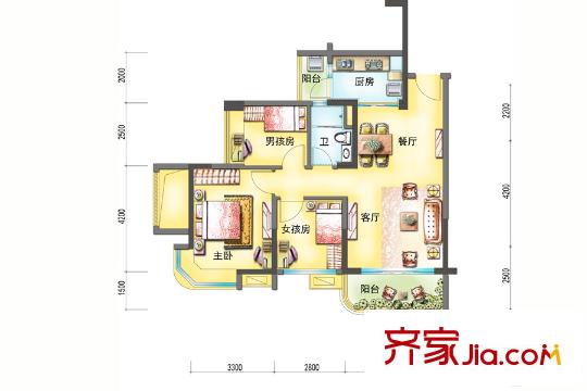 碧桂园・城市花园J330A 3室2厅2卫1厨