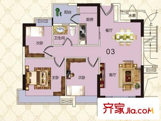 广州新塘新世界花园万象苑33-36座03单元 3室2厅1卫1厨