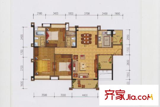 珑・翠17/18/19栋02户型 3室2厅2卫1厨