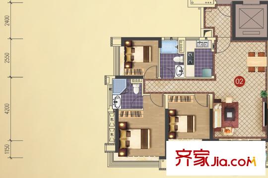 深业・江悦湾10座02户型 3室2厅2卫1厨