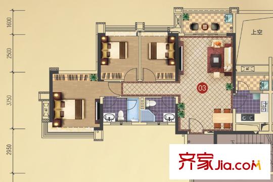 深业・江悦湾10座03户型 3室2厅2卫1厨