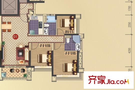 深业・江悦湾10座01户型 3室2厅2卫1厨