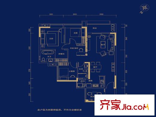 天健・上城9栋901单元样板间户型图 4室2厅2卫1厨