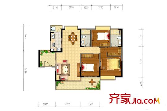 新福港・鼎峰A5栋03户型 3室2厅2卫1厨
