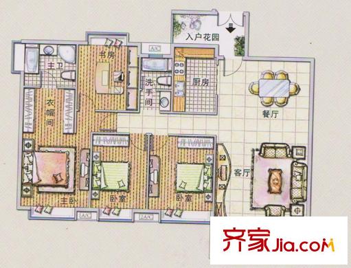 潭村改造项目I户型 4室2厅2卫1厨