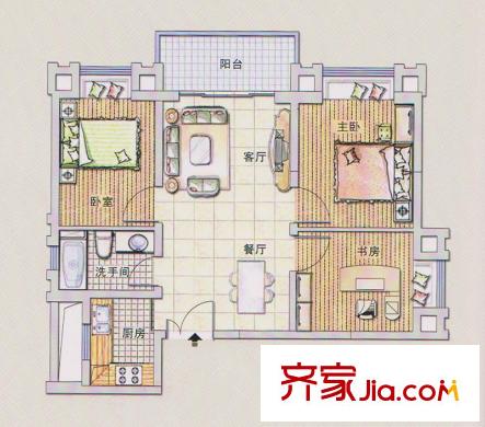 潭村改造项目F户型 3室2厅1卫1厨