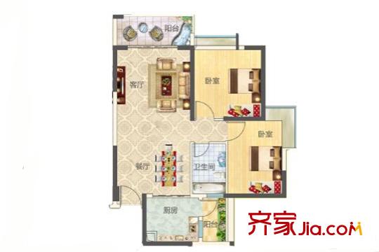 丽水蓝天4栋04户型 2室2厅1卫1厨