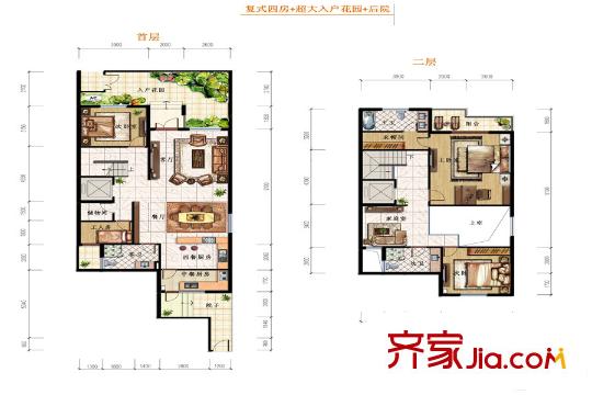 南沙湾99石奥复式四房户型图 4室3厅3卫1厨