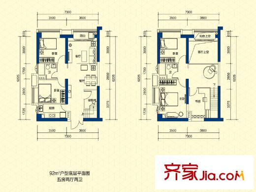 锐丰中心1号楼loft公寓户型图 5室2厅2卫1厨