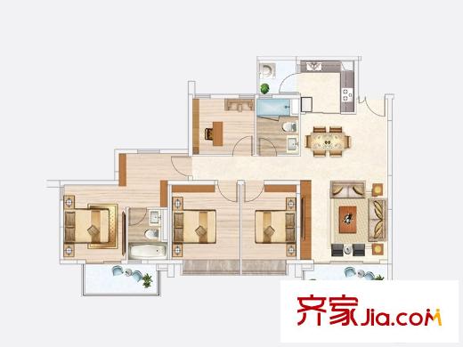 天韵・瑚平方米一期19/20栋C1户型 4室2厅2卫1厨