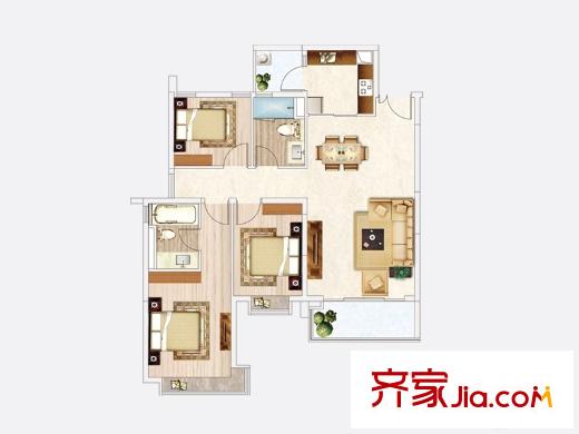 天韵・瑚平方米一期19/20栋B2户型 3室2厅2卫1厨