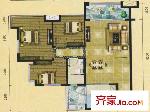 景新・国际11幢02户型 3室2厅1卫