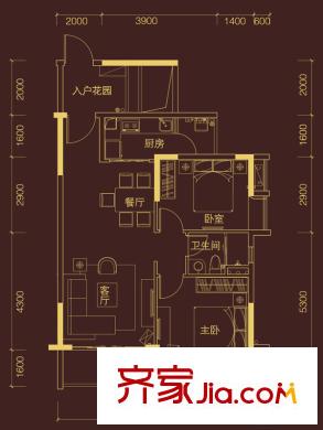 科城山庄峻森园C15栋01户型 2室2厅1卫1厨