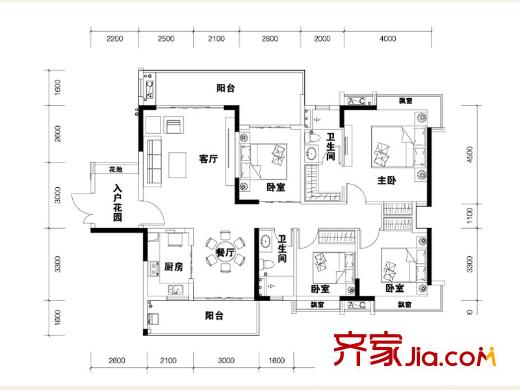 科城山庄峻森园C15栋04户型 4室2厅2卫1厨