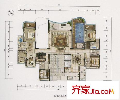 雅居乐剑桥郡F型户型图 5室3厅6卫1厨