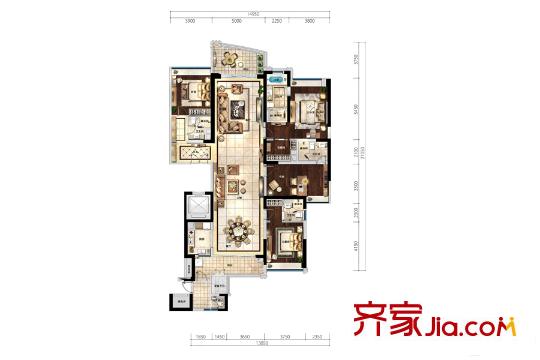 雅居乐剑桥郡流水平墅户型图 4室2厅3卫1厨