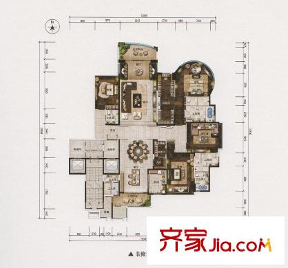 雅居乐剑桥郡A1型户型图 5室2厅5卫