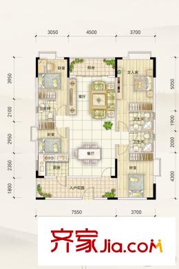 倚绿山庄・尚院A栋05户型 4室2厅3卫1厨