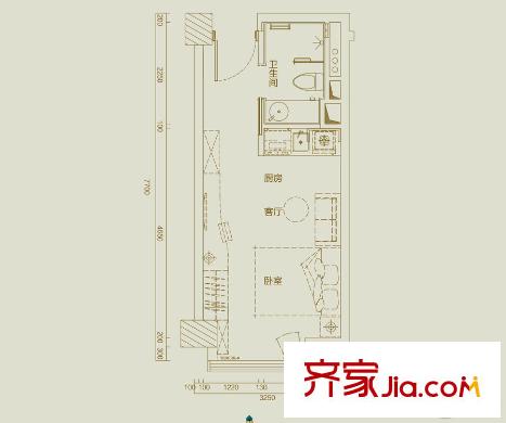 奥园国际中心云悦C公寓户型图 1室1厅1卫1厨
