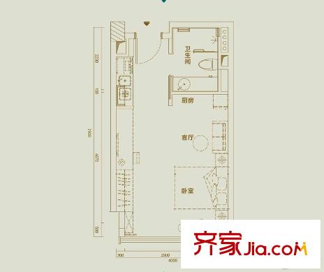 奥园国际中心云悦B公寓户型图 1室1厅1卫1厨