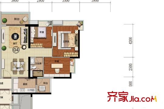 丽江如英居07栋04户型 3室2厅1卫1厨
