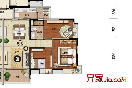 丽江如英居08栋01户型 3室2厅1卫1厨
