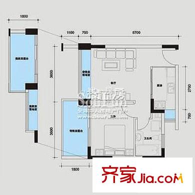 雷圳0755户型图4栋102 1室1厅1卫