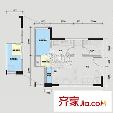 雷圳0755户型图4栋401 1室1厅1卫