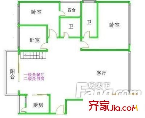 中海月朗苑户型图四房两厅两卫面积约106平方米 4室2厅2卫1厨
