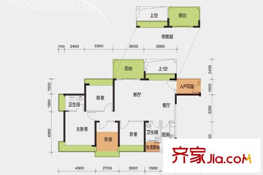 一半山户型图6栋05户型 4室2厅2卫1厨