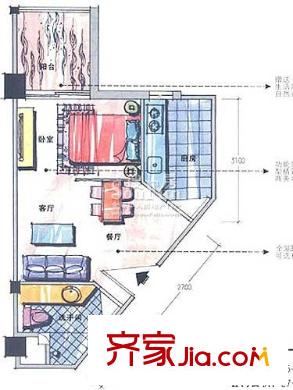 西城品阁户型图35平一室一厅 1室1厅