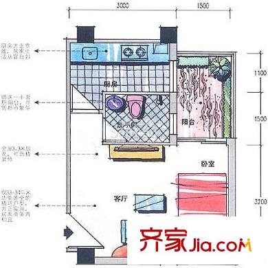 西城品阁户型图33平单身公寓 1室