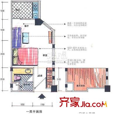 西城品阁户型图32平LOFT公寓 1室