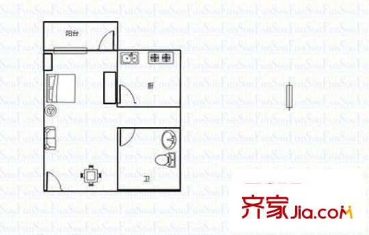 西城品阁 1室 户型图
