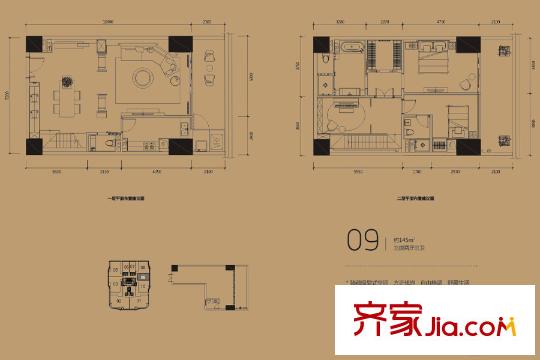 中洲・中央公寓E-CLASS09户型145平户型图 3室2厅3卫
