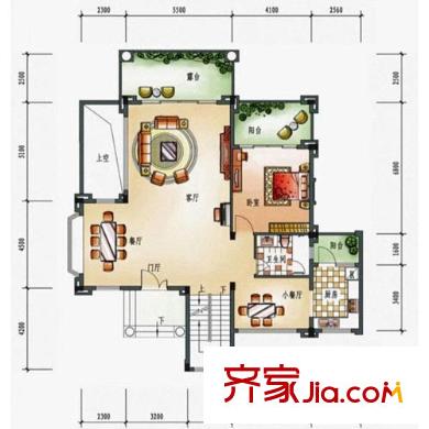 惠州雅居乐白鹭湖品峰E2户型一层平面户型图 4室3厅4卫1厨