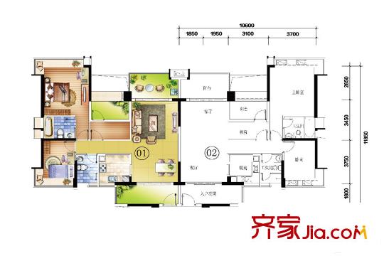 凯茵又一城8栋三房两厅 3室2厅2卫1厨