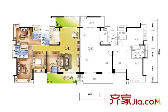 凯茵又一城8栋四房两厅 4室2厅3卫1厨