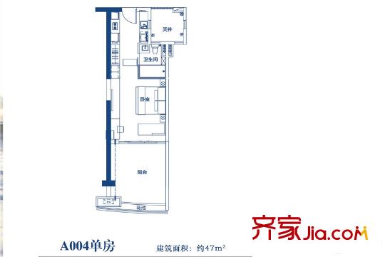 保利金町湾A004户型单房 1室1卫