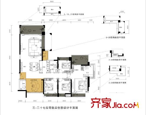 锦绣御园二期5栋F户型 5室3厅2卫1厨