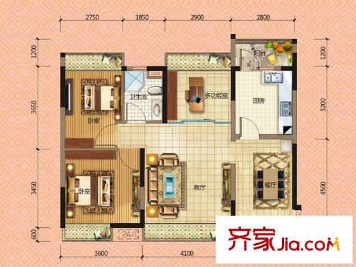 宏远御庭山1-3栋05户型 3室2厅1卫1厨