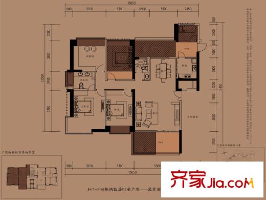 城建仁山智水花园HR2-1 F07-F08栋01房 5室2厅2卫1厨